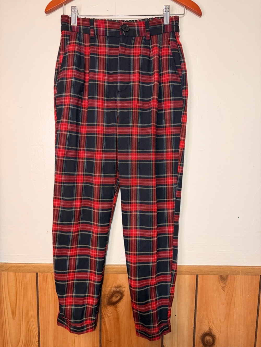 Bershka Red and Black Plaid Chinos